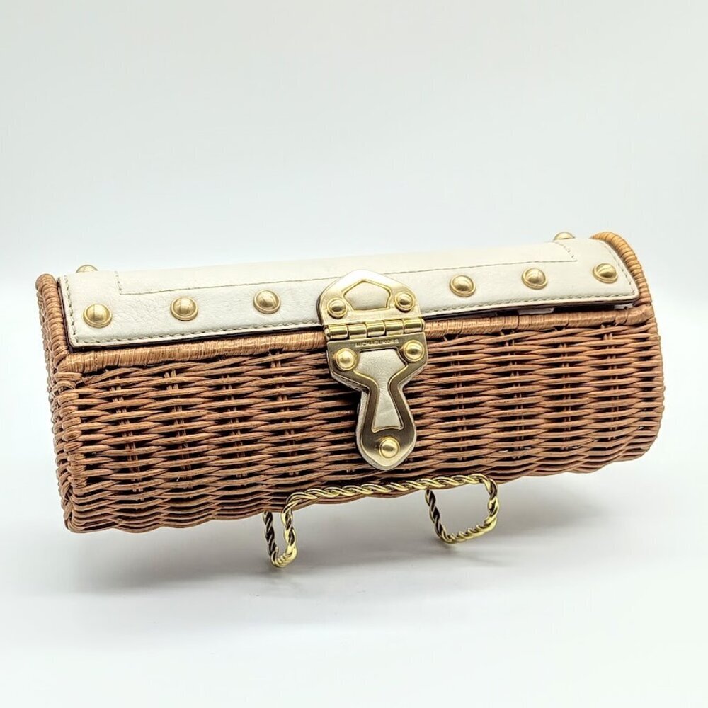 MICHAEL Michael Kors Wicker Clutch with Cream Trim and Gold Hardware